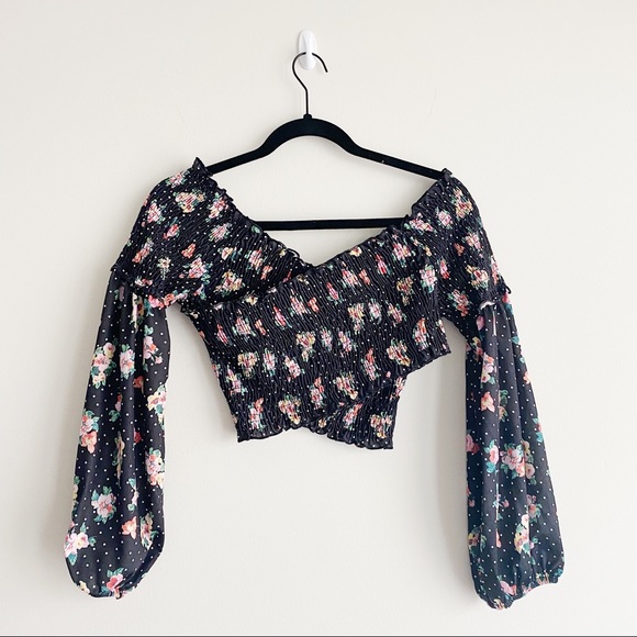 ASOS Off-Shoulder Crop Top with Balloon Sleeves - Picture 1 of 7